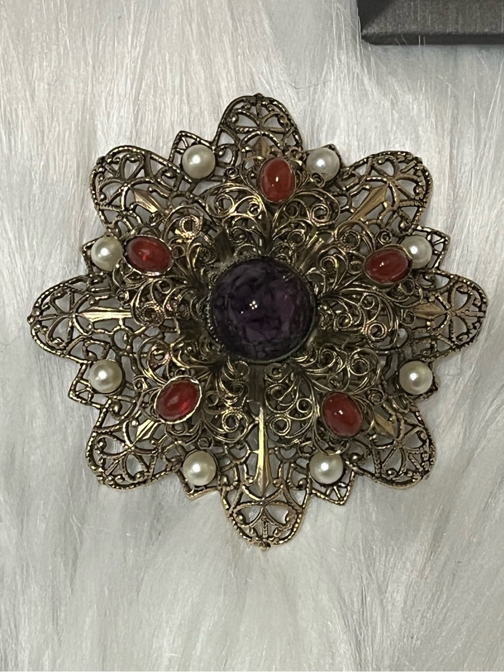 Vintage Metal Lace Style Ornate Brooch